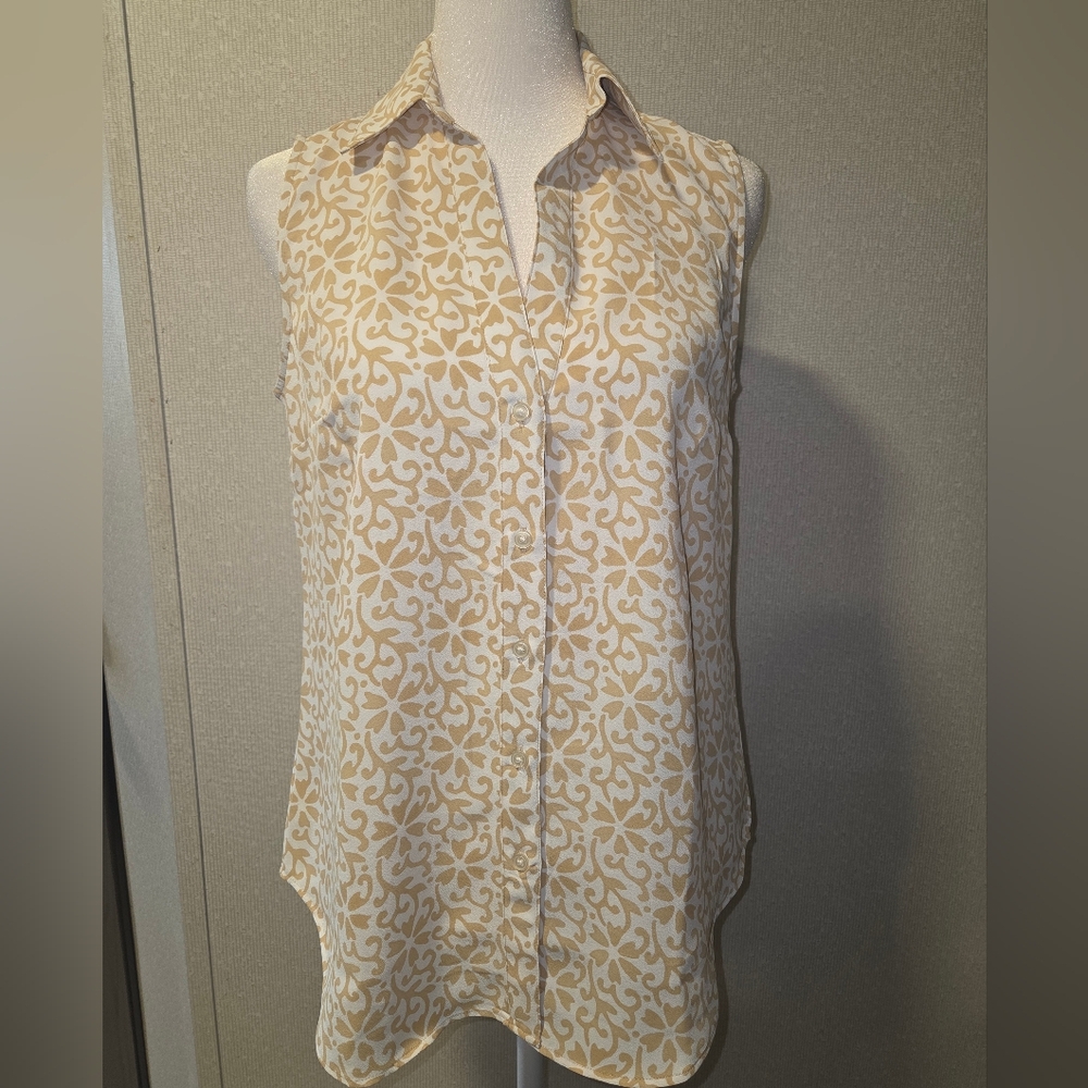 Ann Taylor Beige Patterned Sleeveless Blouse